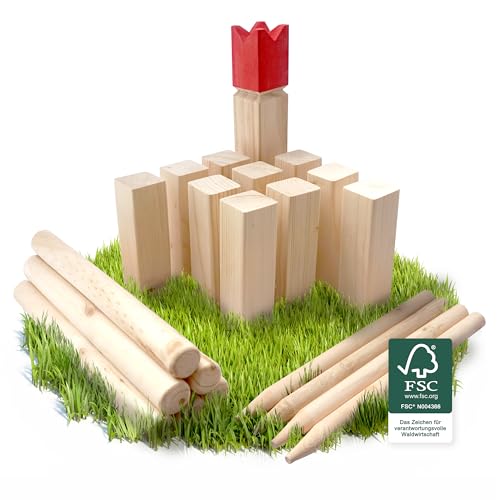 Ocean 5 Kubb - Original Wikinger Spiel | Premium Holzspiel im Stoffbeutel mit massiven Figuren | Schwedenschach Holz...