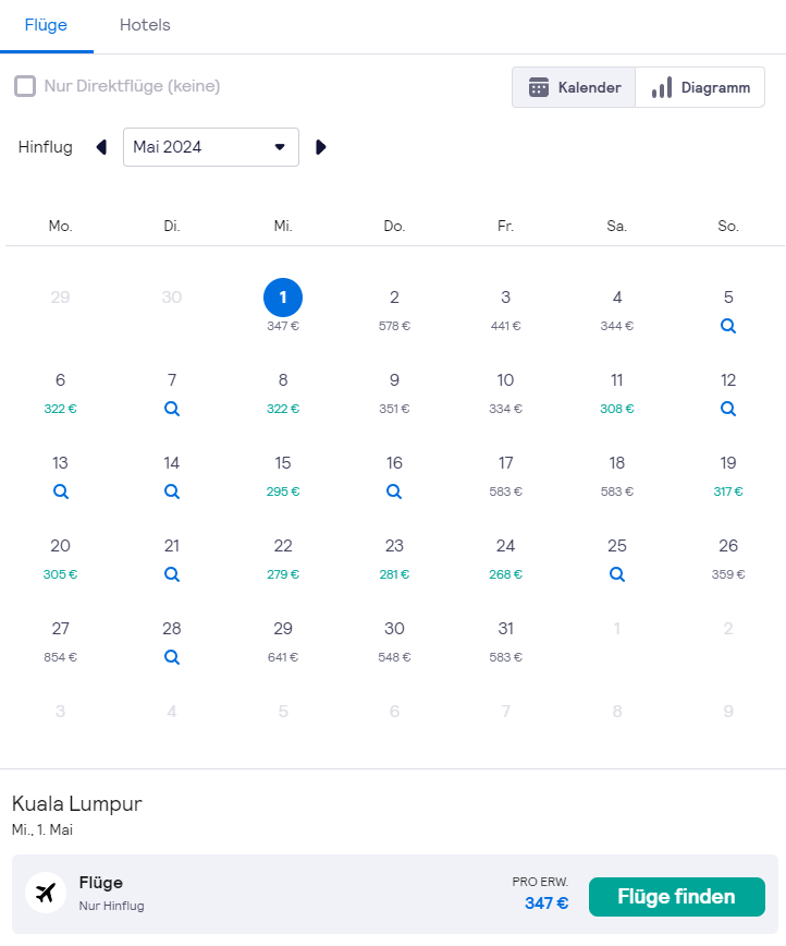 Skyscanner Flugpreise Beispiel